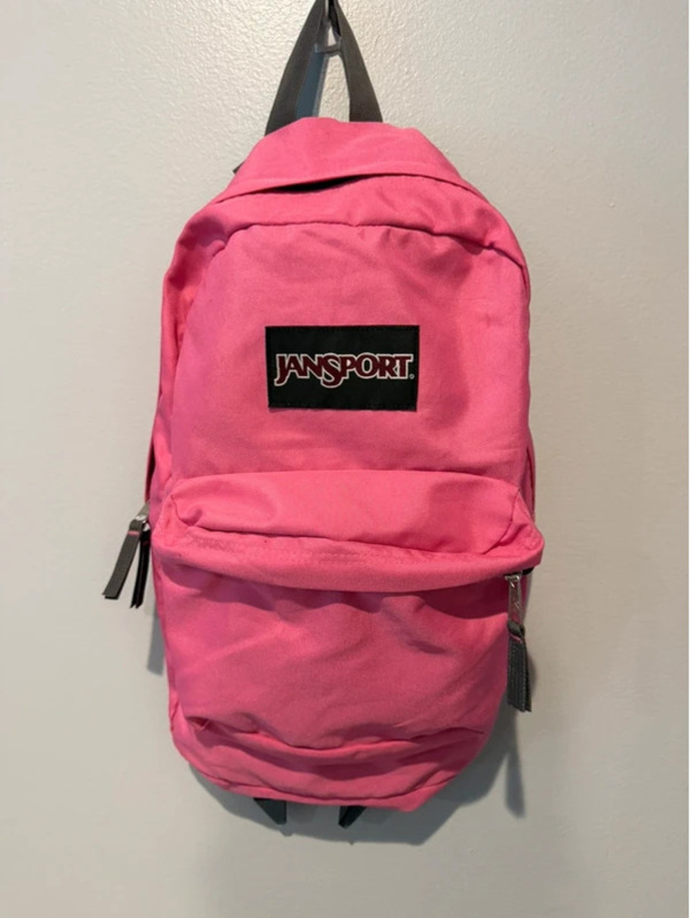 Jansport Pink Backpack Gray Padded Straps Classic School Book Bag